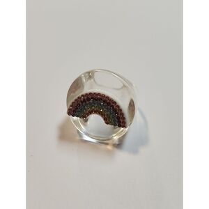 Sparklemuse Clear Acrylic Ring with Rainbow Crystal Accent 8.5